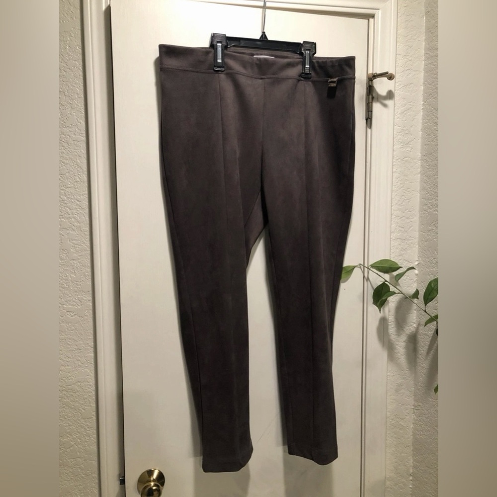 Calvin Klein Women's Faux Suede Pull-On Pants Size XL Brown